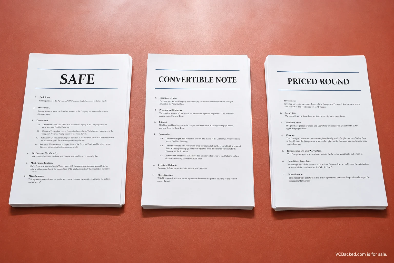 SAFE vs Convertible Note vs Priced Round paper study