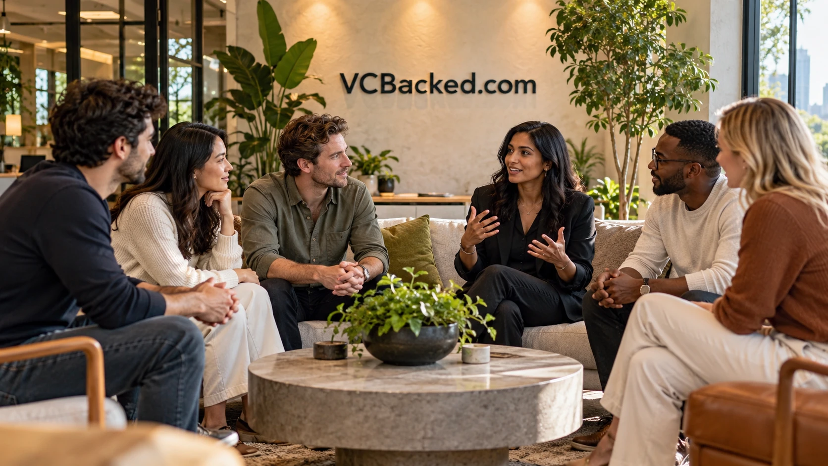 Founders discussing a practical operating challenge in a shared workspace