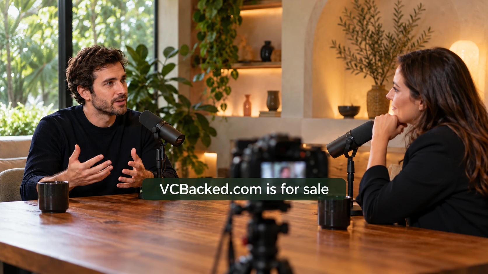 A founder being interviewed in a recording workspace